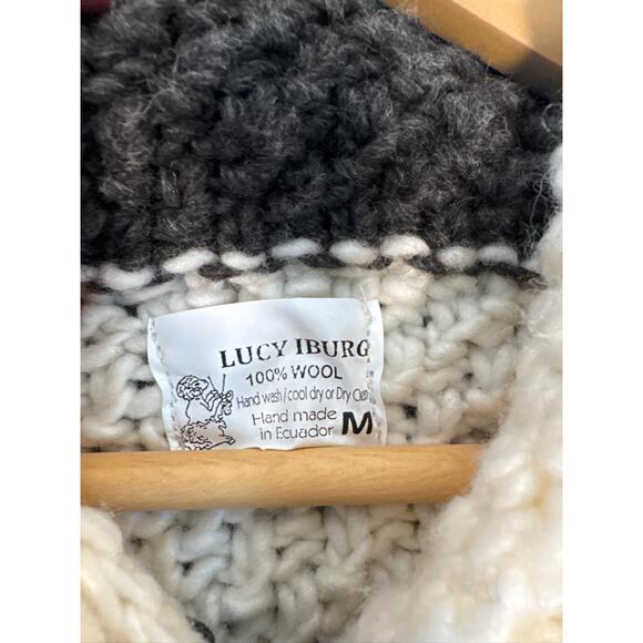 Lucy Iburg Handmade Ecuadorian 100% Wool Belted Cardigan Sweater - M - Picture 3 of 7